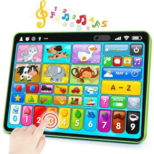 Richgv Kids O'quv Plansheti Trilingual O'quv Pad, Ta'limiy Montessori O'yinchoq Interaktiv Musiqiy O'yinchoqlar 1 Yosh O'g'il Qizlar uchun - 1