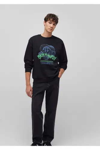 Rick and Morty Baskılı Siyah Sweatshirt 0S10185-900 - Siyah-900 - 1