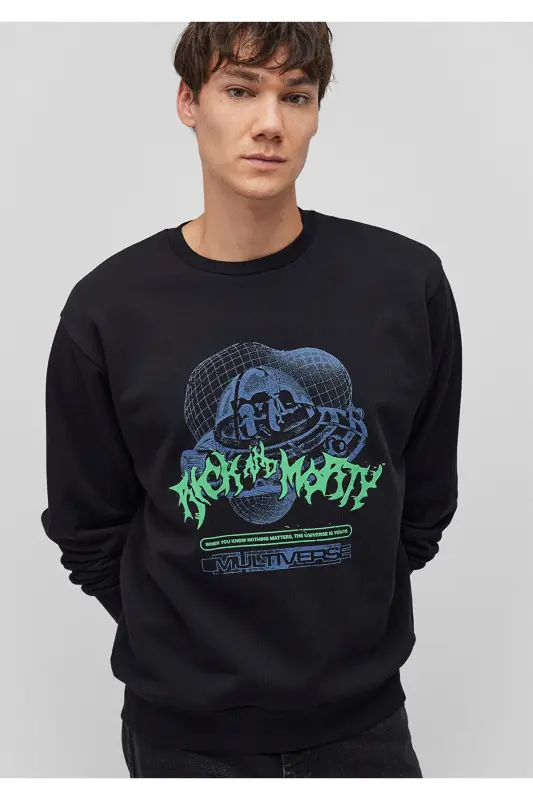 Rick and Morty Baskılı Siyah Sweatshirt 0S10185-900 - Siyah-900 - 2