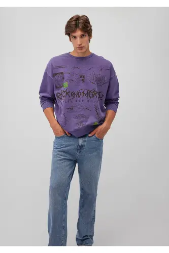 Rick and Morty bosilgan binafsha rangli svitshot - Oversize / Keng kesilgan - 1