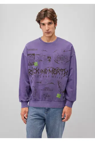 Rick and Morty bosilgan binafsha rangli svitshot - Oversize / Keng kesilgan - 3