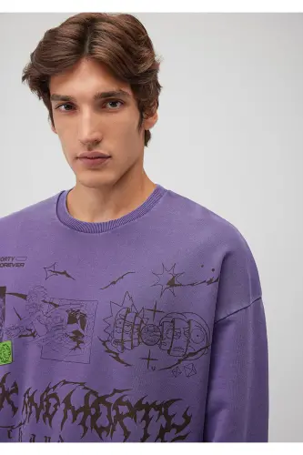 Rick and Morty bosilgan binafsha rangli svitshot - Oversize / Keng kesilgan - 5