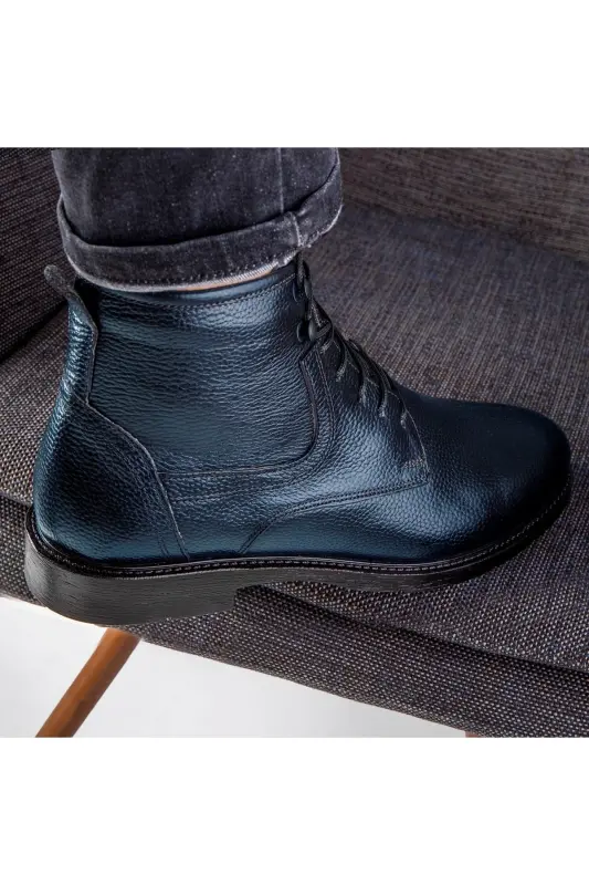 Rico Hakiki Deri Bağcıklı Kauçuk Taban Erkek Bot, Bağcıklı Bot-Lacivert - 5