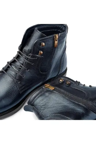 Rico Hakiki Deri Bağcıklı Kauçuk Taban Erkek Bot, Bağcıklı Bot-Lacivert - 3
