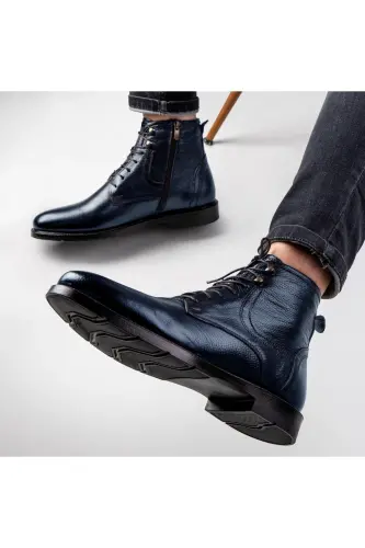 Rico Hakiki Deri Bağcıklı Kauçuk Taban Erkek Bot, Bağcıklı Bot-Lacivert - 4