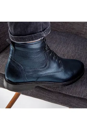 Rico Hakiki Deri Bağcıklı Kauçuk Taban Erkek Bot, Bağcıklı Bot-Lacivert - 5