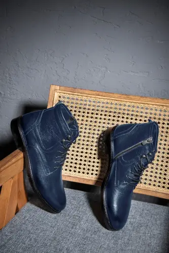 Rico Hakiki Deri Bağcıklı Kauçuk Taban Erkek Bot, Bağcıklı Bot-Lacivert - 6