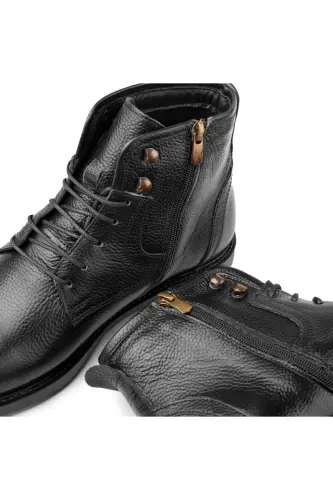 Rico Hakiki Deri Bağcıklı Kauçuk Taban Erkek Bot, Bağcıklı Bot-Siyah - 3