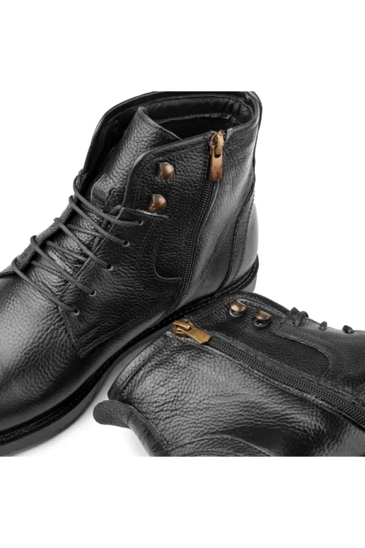 Rico Hakiki Deri Bağcıklı Kauçuk Taban Erkek Bot, Bağcıklı Bot-Siyah - 3