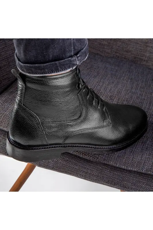 Rico Hakiki Deri Bağcıklı Kauçuk Taban Erkek Bot, Bağcıklı Bot-Siyah - 5