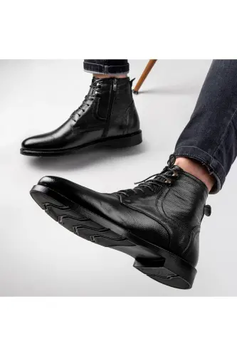 Rico Hakiki Deri Bağcıklı Kauçuk Taban Erkek Bot, Bağcıklı Bot-Siyah - 4