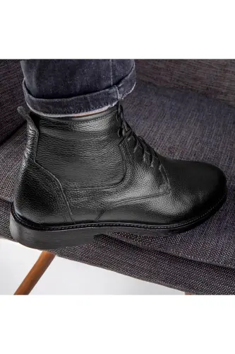 Rico Hakiki Deri Bağcıklı Kauçuk Taban Erkek Bot, Bağcıklı Bot-Siyah - 5