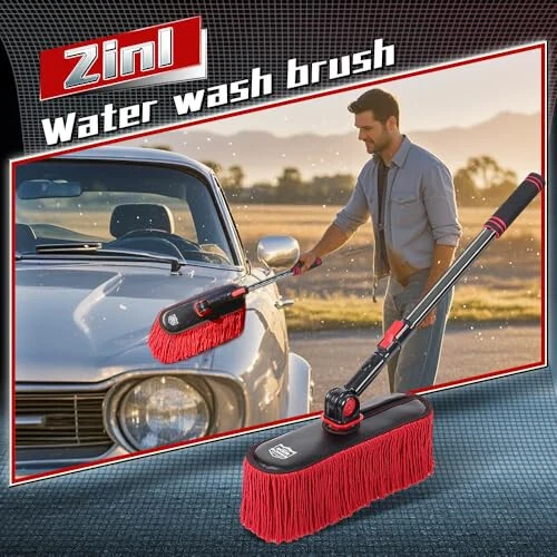 RIDE KINGS 2In1|2MOPS(Car Wash Brush Mop*1 & Car Duster Mop*1) with 1 Long Handle|Microfiber Car Brushes for Washing Exterior,Car Wash Accessories Scratch Free,Car Wash Mop for Rv Truck Boat - 4