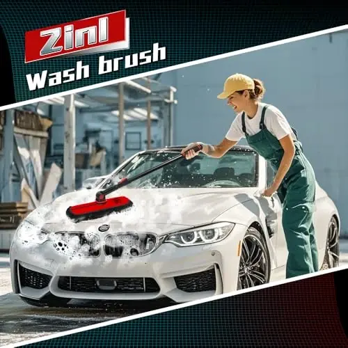 RIDE KINGS 2In1|2MOPS(Car Wash Brush Mop*1 & Car Duster Mop*1) with 1 Long Handle|Microfiber Car Brushes for Washing Exterior,Car Wash Accessories Scratch Free,Car Wash Mop for Rv Truck Boat - 3