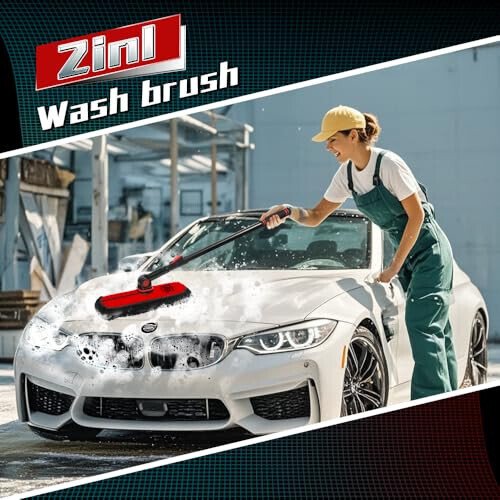 RIDE KINGS 2In1|2MOPS(Car Wash Brush Mop*1 & Car Duster Mop*1) with 1 Long Handle|Microfiber Car Brushes for Washing Exterior,Car Wash Accessories Scratch Free,Car Wash Mop for Rv Truck Boat - 3