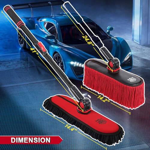 RIDE KINGS 2In1|2MOPS(Car Wash Brush Mop*1 & Car Duster Mop*1) with 1 Long Handle|Microfiber Car Brushes for Washing Exterior,Car Wash Accessories Scratch Free,Car Wash Mop for Rv Truck Boat - 1