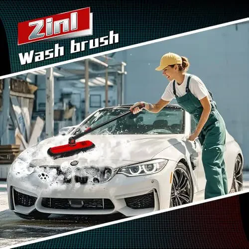 RIDE KINGS 2In1|2MOPS(Car Wash Brush Mop*1 & Car Duster Mop*1) with 1 Long Handle|Microfiber Car Brushes for Washing Exterior,Car Wash Accessories Scratch Free,Car Wash Mop for Rv Truck Boat - 3