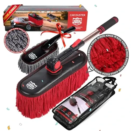 Ride Kings Car Duster Exterior Scratch Free-Stocking Stuffers Gifts for Men Women-Car Dust Brush with Extendable Telescoping Handle to Remove Dust Pollen,for Truck,and Motorcycle,Wax Cotton Hair - 1
