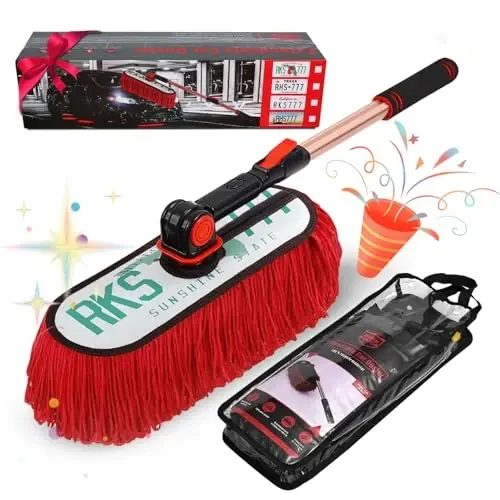 RIDE KINGS Car Duster Exterior Scratch Free Extendable Handle,Wax Cotton Hair Brush Kit forTruck,SUV,RV and Motorcycle,Duster for Cleaning，No Lint（Sunshine State Designer License Plate） - RIDE KINGS