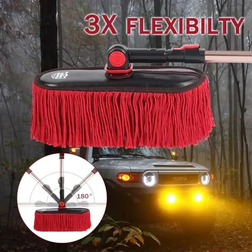 Ride Kings Car Duster Tashqi Scratch Free-Stocking Stuffers Erkaklar va Ayollar uchun sovg'alar-Chang va gulchangni olib tashlash uchun Uzaytiriladigan Teleskopik Tutqichli Avtomobil Chang cho'tkasi, Yuk mashinasi va Mototsikl uchun, Mum paxta sochlari - 4