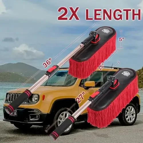 Ride Kings Car Duster Tashqi Scratch Free-Stocking Stuffers Erkaklar va Ayollar uchun sovg'alar-Chang va gulchangni olib tashlash uchun Uzaytiriladigan Teleskopik Tutqichli Avtomobil Chang cho'tkasi, Yuk mashinasi va Mototsikl uchun, Mum paxta sochlari - 3