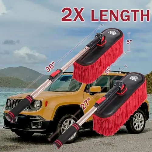 Ride Kings Car Duster Tashqi Scratch Free-Stocking Stuffers Erkaklar va Ayollar uchun sovg'alar-Chang va gulchangni olib tashlash uchun Uzaytiriladigan Teleskopik Tutqichli Avtomobil Chang cho'tkasi, Yuk mashinasi va Mototsikl uchun, Mum paxta sochlari - 3