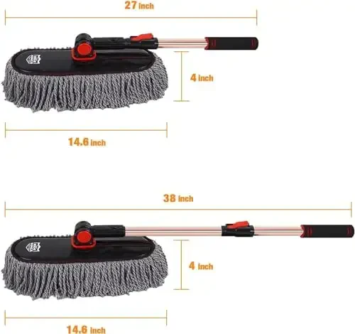 RIDE KINGS Microfiber Duster, Avtomobil Duster To'plami, Ichki va Tashqi Tozalash Vositalari, Asboblar paneli uchun Detallash Cho'tkasi, Tirnalishsiz tuklarsiz, Gulchangni olib tashlash, Uzaytiriladigan tutqich, Yuk mashinasi, SUV, RV, 2 to'plam - 2