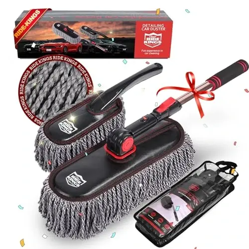 RIDE KINGS Microfiber Duster, Car Duster Kit,Interior & Exterior Cleaning Tools,Dashboard Detailing Brush,Scratch Lint Free,Pollen Removing,Extendable Handle,Truck,SUV,RV,Set of 2 - 1