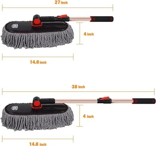 RIDE KINGS Microfiber Duster, Car Duster Kit,Interior & Exterior Cleaning Tools,Dashboard Detailing Brush,Scratch Lint Free,Pollen Removing,Extendable Handle,Truck,SUV,RV,Set of 2 - 2