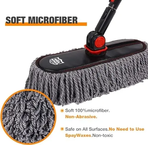 RIDE KINGS Microfiber Duster, Car Duster Kit,Interior & Exterior Cleaning Tools,Dashboard Detailing Brush,Scratch Lint Free,Pollen Removing,Extendable Handle,Truck,SUV,RV,Set of 2 - 5