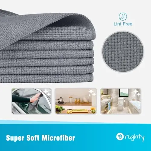 Orighty Grey Microfiber Cleaning Cloth, Microfiber Towels for Cars, Highly Absorbent Car Cleaning Supplies, Lint Free Cloths Clean Rags for Car Care, House, Kitchen, 12x11 inch, Pack of 24 - 2
