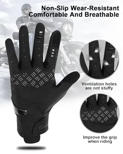 RIGWARL erkaklar ayollar uchun mototsikl qo'lqoplari Sensorli ekran, Yengil Dirt Bike Qo'lqopi Sirpanmaydigan, Skelet Mototsikl Haydash Qo'lqopi - 5
