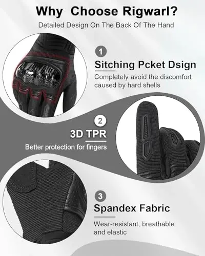 RIGWARL Motorcycle Gloves for Men Women Touchscreen, Lightweight Dirt Bike Glove Non-Slip, Skeleton Motorcycle Riding Glove - 4