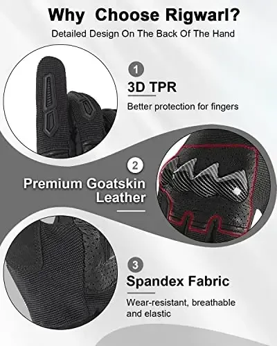 RIGWARL Motorcycle Gloves for Men Women Touchscreen, Lightweight Dirt Bike Glove Non-Slip, Skeleton Motorcycle Riding Glove - 6