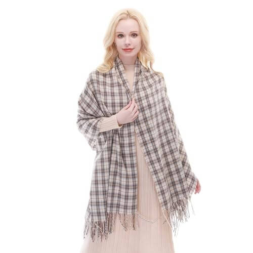 RIIQIICHY Plaid Scarf for Women Fall Winter Pashmina Scarves Wraps for Cold Weather Warm Large - 3