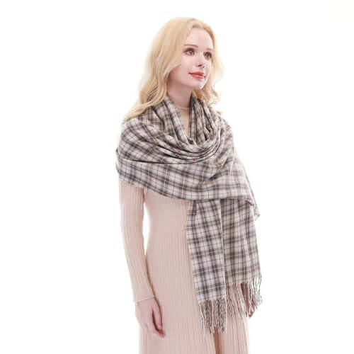 RIIQIICHY Plaid Scarf for Women Fall Winter Pashmina Scarves Wraps for Cold Weather Warm Large - 4