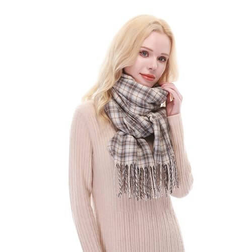 RIIQIICHY Plaid Scarf for Women Fall Winter Pashmina Scarves Wraps for Cold Weather Warm Large - 6