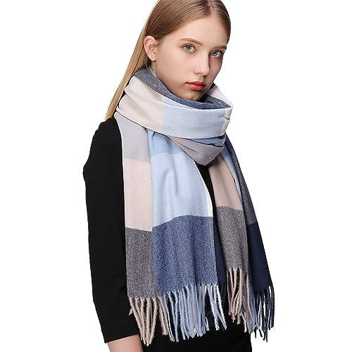 RIIQIICHY Plaid Scarfs for Women Fall Winter Scarves Pashmina Shawls and Wraps for Evening Dresses - 1