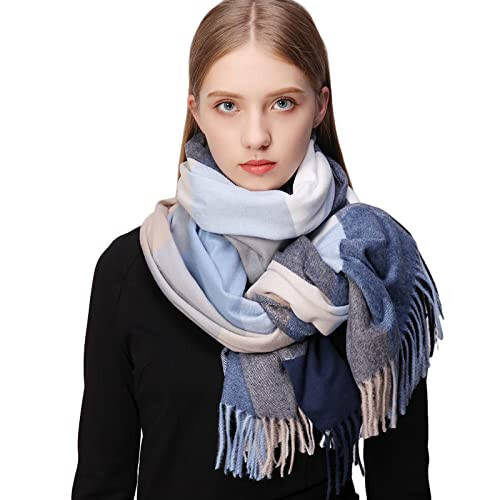 RIIQIICHY Plaid Scarfs for Women Fall Winter Scarves Pashmina Shawls and Wraps for Evening Dresses - 2