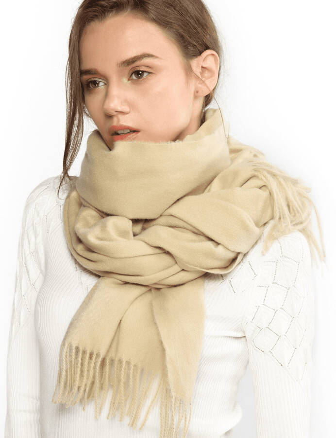 RIIQIICHY Winter Women Scarf Beige PasModazoneina Shawls for Wedding Wraps for Evening Dresses Large Soft Warm Scarves - 1