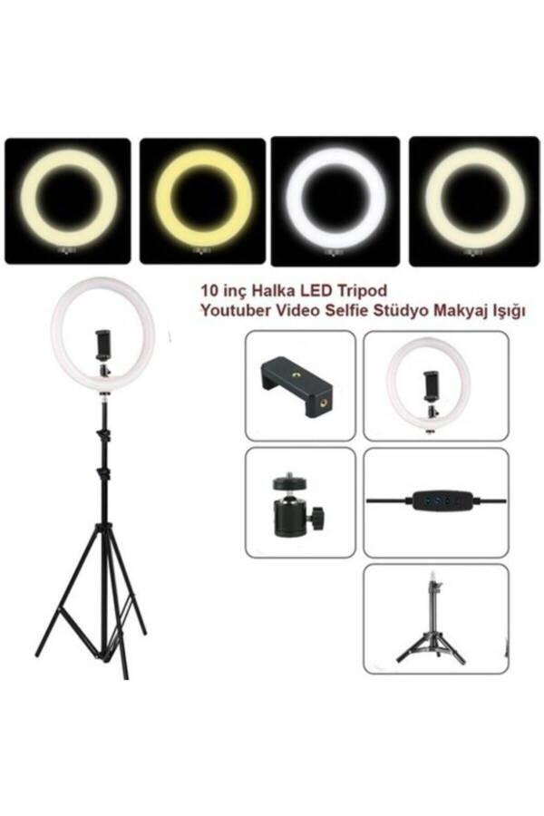 Ring Light Led 10 dyuym 26 sm Youtube, Tiktok, Sartaroshlik chirog'i Yorqinlik sozlanishi mumkin 210 sm Tripod - 8