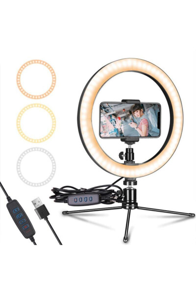 Ring Light Youtuber Tiktok Phone Holder Makeup Light 10 Inch +2.1 Mt Tripod+ Table Stand - 2