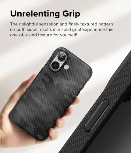 Ringke Onyx для iPhone 16, [приятно держать в руке], устойчив к маслу и грязи, отдельные крышки объективов для камер, нескользящая легкая крышка с улучшенным захватом - Camo Black - 5