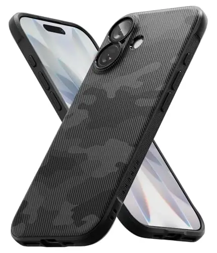 Ringke Onyx для iPhone 17, [приятно держать в руке], устойчив к маслу и грязи, отдельные крышки объективов для камер, нескользящее покрытие, легкий чехол - Camo Black - RINGKE