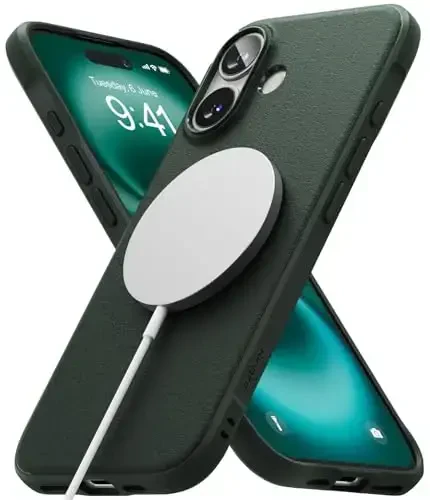 Ringke Onyx for iPhone 16 Case, [Compatible with MagSafe] Oil & Dirt Resistant, Individual Lens Covers for Cameras, Non-Slip Enhanced Grip Lightweight Cover - Magnetic Dark Green - RINGKE