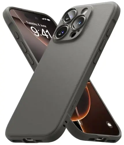 Ringke Onyx for iPhone 16 Pro Max G'ilofi, [Qo'lda yaxshi seziladi] Yog 'va kirlikka chidamli, kameralar uchun individual linzalar qopqoqlari, sirpanmaydigan yaxshilangan tutqichli yengil g'ilof - Kulrang - RINGKE