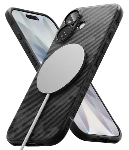 Ringke Onyx for iPhone 17 G'ilofi, [MagSafe bilan mos] Yog 'va kirlanishga chidamli, Kameralar uchun individual linzalar qopqoqlari, Sirpanmaydigan kuchaytirilgan tutqichli yengil qopqoq - Magnit Kamuflaj Qora - RINGKE