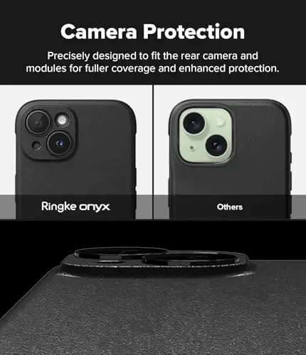 Ringke Onyx iPhone 15 Plus uchun g'ilof, [MagSafe bilan mos] Yog 'va kirlarga chidamli, kameralar uchun individual linza qopqoqlari, sirpanmaydigan yaxshilangan ushlagichli yengil qopqoq - Magnit qora - 3
