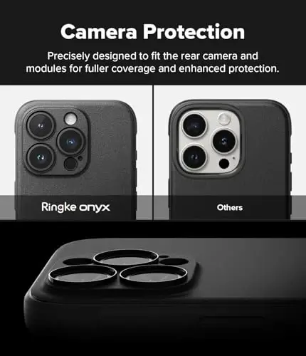 Ringke Onyx iPhone 15 Pro Max uchun g'ilof, [MagSafe bilan mos] Yog 'va kirdan himoya, kameralar uchun individual linza qopqoqlari, sirpanmaydigan kuchaytirilgan ushlagich yengil qopqoq - magnit qora - 4