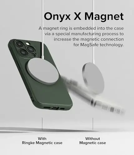 Ringke Onyx iPhone 15 Pro uchun g‘ilof, [MagSafe bilan mos] Yog‘ va kirga chidamli, kameralar uchun alohida linza qopqoqlari, sirpanmaydigan kuchaytirilgan tutqichli yengil g‘ilof - Magnitli to‘q yashil - 4